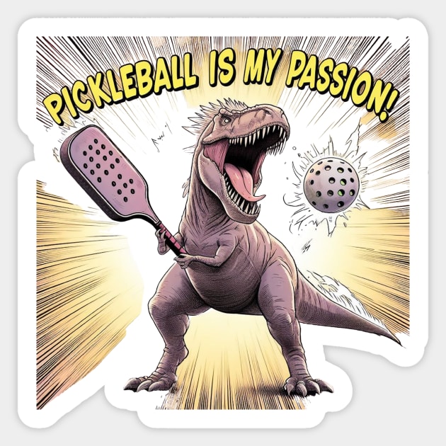 Dinosaur T-Rex Playing Pickleball Sticker by Battlefoxx Living Earth